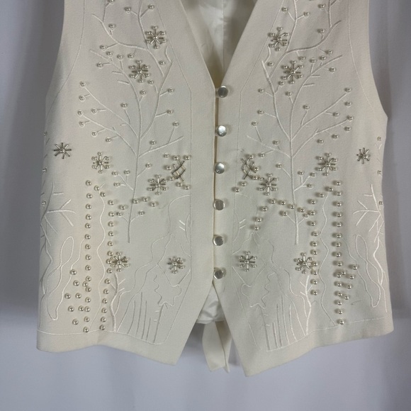 Preswick & Moore Ivory Button-Up Vest size:8 pearl accents Vintage Vest - Picture 4 of 13